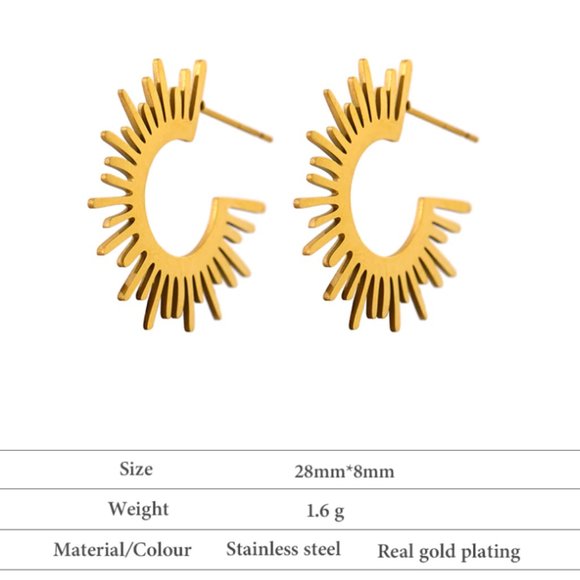 14K gold Plated Sun shaped stud earrings - Picture 3 of 4